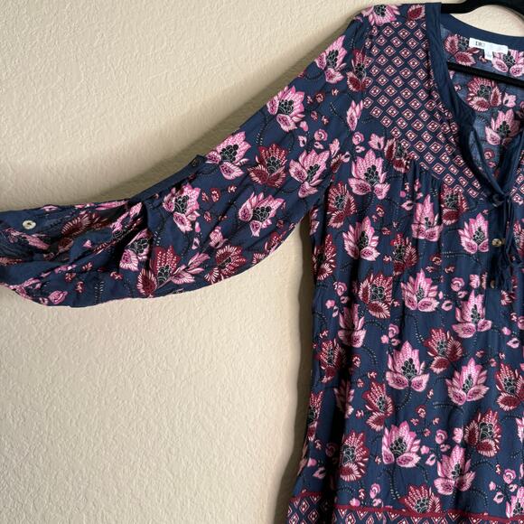 Dr2 Top Blouse Women Large Blue Pink Floral Boho Peasant Prairie Cottagecore - Picture 8 of 11